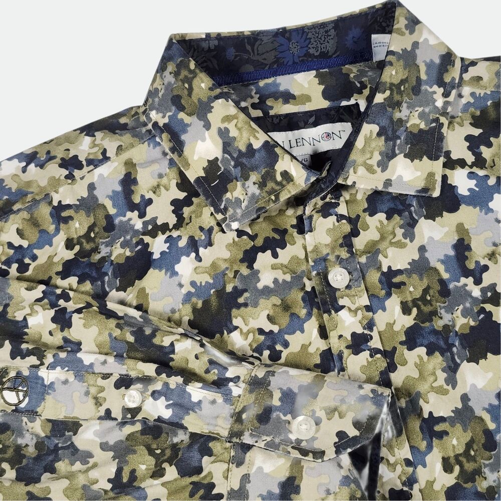John Lennon Camouflage Long Sleeve Men's Button Down‎ Shirt Size Large